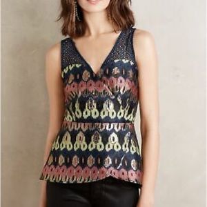 Anthropologie HD in Paris Yana Jacquard Peplum Blouse Size 6